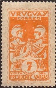 Stamp, Alegorical figures holding scales of Justice, Uruguay,  