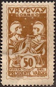 Stamp, Alegorical figures holding scales of Justice, Uruguay,  