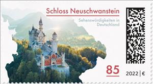 Stamp, Neuschwanstein Castle, Bavaria, Germany, Federal Republic,  , Castles, Maps, Tourism
