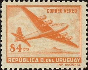 Stamp, Four-motored plane, Uruguay,  