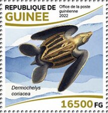 Stamp, Leatherback Turtle (Dermochelys coriacea), Guinea,  , Animals (Fauna), Reptiles, Turtles