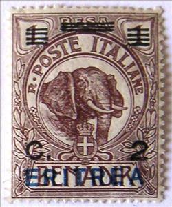 Stamp, Elephant Head Overcharged Blue, Italian colonies, territories and occupations,  