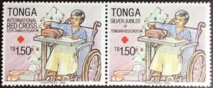 Se-tenant, Child in Wheelchair, Tonga,  , Children, Red Cross and Red Crescent
