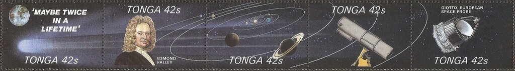 Se-tenant, Halley's Comet, Tonga,  , Astronomers, Comets, Famous People, Telescopes