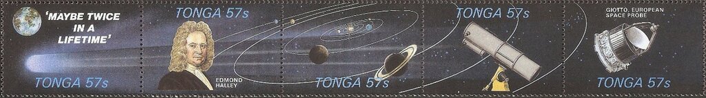 Se-tenant, Halley's Comet, Tonga,  , Astronomers, Comets, Famous People, Telescopes