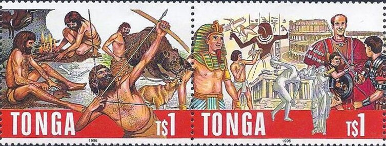 Se-tenant, Intl. Union of Preshistoric and Protohistoric Sciences, Tonga,  , Ancient States, Animals (Fauna), Archery, Bears, Conferences, Prehistory, Roman Empire, Statues