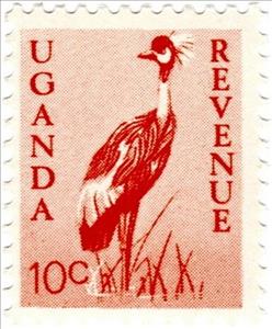 Stamp, Grey Crowned Crane (Balearica regulorum), Uganda,  , Animals (Fauna), Birds, Cranes (Birds)