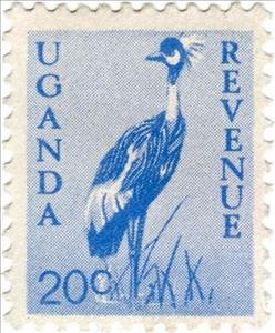Stamp, Grey Crowned Crane (Balearica regulorum), Uganda,  , Animals (Fauna), Birds, Cranes (Birds)