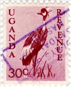 Stamp, Grey Crowned Crane (Balearica regulorum), Uganda,  , Animals (Fauna), Birds, Cranes (Birds)