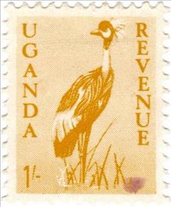 Stamp, Grey Crowned Crane (Balearica regulorum), Uganda,  , Animals (Fauna), Birds, Cranes (Birds)