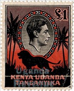 Stamp, Lion (Panthera leo), Uganda,  , Animals (Fauna), Heads of State, Kings, Лев, Mammals, Palm-trees, Royalty, Wild Cats