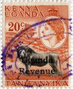 Stamp, Lion (Panthera leo), Uganda,  , Animals (Fauna), Famous People, Heads of State, Лев, Mammals, Queens, Royalty, Wild Cats