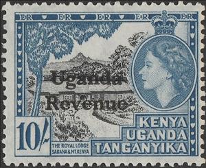 Stamp, Royal Lodge, Sagana, Uganda,  , Crowns and Coronets, Famous People, Heads of State, Landscapes, Queens, Royalty, Trees, Women