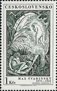 Stamp, Adam dreaming of Eve, Czechoslovakia,  