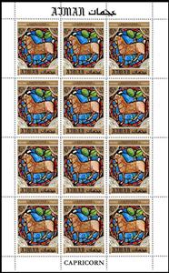 Full Pane, Capricorn, Zodiac sign in the Notre Dame Cathedral, Paris, Ajman,  , Goats, Stained-glass, Zodiac