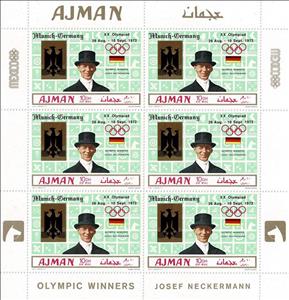 Full Pane, Josef Neckermann, Ajman,  , Coats of Arms, Equestrianism and horse riding, Flags, Headgear, Men, Olympic Games, Sports