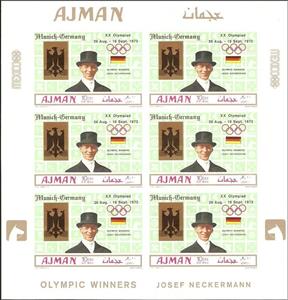 Full Pane, Josef Neckermann, Ajman,  , Coats of Arms, Equestrianism and horse riding, Flags, Headgear, Men, Olympic Games, Sports