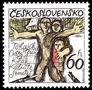 Stamp, Destruction of 14 villages by the Nazis, Czechoslovakia,  , Second World War, Hands