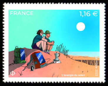 Backpackers on Sand Dune with Solar Panel Backpacks
