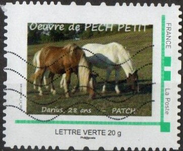 Stamp, Pech Petit. Darius and Patch, France,  , Charity, Horses