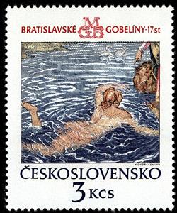Stamp, F.Cleyn: Janthé oznamuje Héro příchod Leandra, Czechoslovakia,  , Paintings, Painters, Nudes