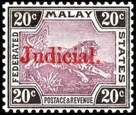 Stamp, Tiger (Panthera tigris), Malaya, Federated Malay St.,  , Animals (Fauna), Mammals, Tigers, Wild Cats