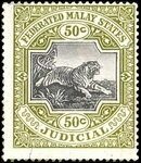 Stamp, Tiger (Panthera tigris), Malaya, Federated Malay St.,  , Animals (Fauna), Mammals, Tigers, Wild Cats