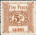 Stamp, Queensland Railways 5d., Personalized and Private Mail Stamps,  , Numbers, Railways