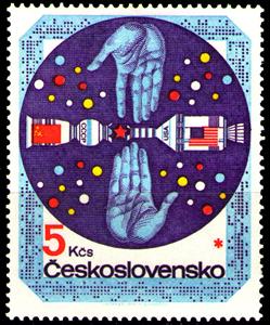 Stamp, USSR-USA, Czechoslovakia,  , Space Traveling, Hands