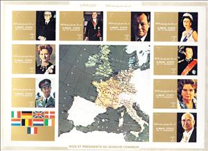 Mini Sheet, Heads of State of the Countries of the EU, Ajman,  , Famous People, Heads of State, Men, Politicians