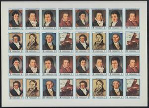 Full Pane, Ludwig van Beethoven - se-tenant, Ajman,  , Composers, Paintings