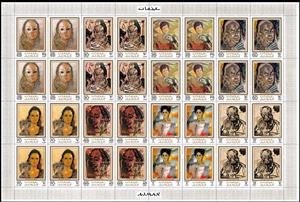 Mini Sheet, Paintings by Alexander Rutsch, Ajman,  , Anniversaries and Jubilees, Art, Paintings