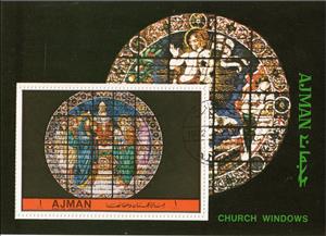 Souvenir Sheet, Presentation of Jesus in the Temple, Ajman,  , Christmas, Stained-glass