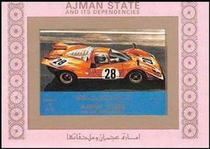 Souvenir Sheet, Racing car #6, Ajman,  , Cars