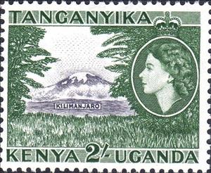 Stamp, Mount Kilimanjaro, British East Africa (Kenya, Uganda and Tanganyika),  , Famous People, Heads of State, Landscapes, Mountains, Queens, Royalty, Volcanos, Women