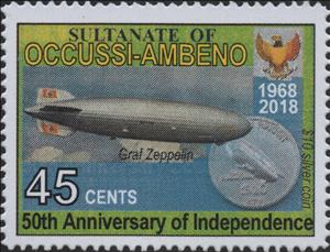 Stamp, 50th Anniversary of Independence, Cinderellas,  , Anniversaries and Jubilees, Coins, Zeppelins