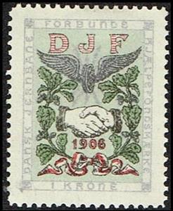 Stamp, DJF 1 kr dansk jernbane forbunds hjae, Cinderellas,  