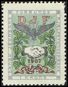 Stamp, DJF 1 kr dansk jernbane forbunds hjae, Cinderellas,  