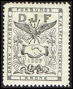 Stamp, DJF 1 kr dansk jernbane forbunds hjae, Cinderellas,  