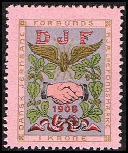 Stamp, DJF 1 kr dansk jernbane forbunds hjae, Cinderellas,  