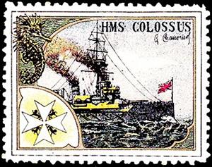 Stamp, HMS Colossus, Cinderellas,  , Crosses, First World War, Navies, Seahorses, Ships, Warships