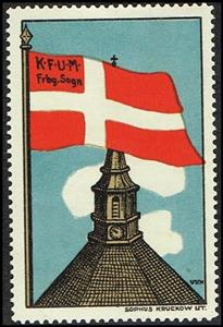 Stamp, Kfum frbg sogn danebrog, Cinderellas,  , Churches - Cathedrals - Basilicas - Chapels, Flags