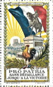 Stamp, Pro Patria Without Fail Unto Victory, Cinderellas,  , First World War, Flags, Roosters and Chickens, Statues