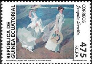 Stamp, Walking on the beach (Sorolla), Equatorial Guinea,  , Paintings