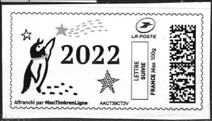 Stamp, 2022 Penguin in black, France,  , New Year, Penguins, Stars