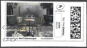 Stamp, Cafe Terrace. Intimate table for two with wine, France,  , Cafés, Furniture