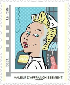 Stamp, Cartoon of a Nurse by Lode Devroe, France,  , Art, Cartoons, Women
