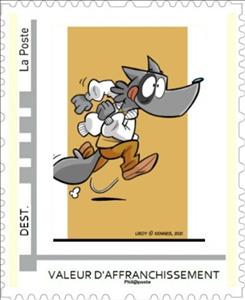 Stamp, Cartoon of a speeding animal by Liroy Kennes, France,  , Animals (Fauna), Art, Cartoons, Men