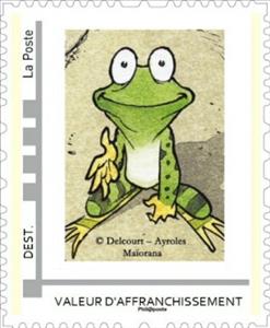 Stamp, Cartoon of Frog by Bruno Maiorana, Delcourt Ayroles, France,  , Art, Cartoons, Frogs, Stylized Animals