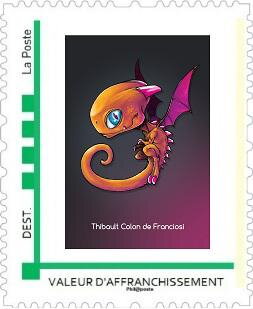 Stamp, Cartoon of little alien by Thibault Colon de Franciosi, France,  , Art, Cartoons, Science Fiction